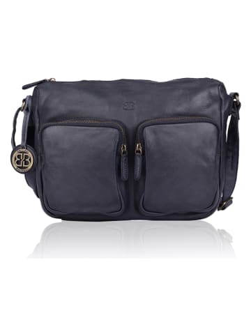 Bellicci Leder-Umhängetasche "Crisanta" in Dunkelblau - (B)30 x (H)22 x (T)10 cm