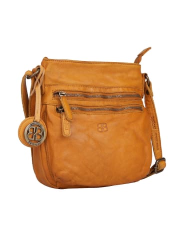 Bellicci Leren schoudertas "Cynthia" mosterdgeel - (B)22 x (H)24 x (D)9 cm