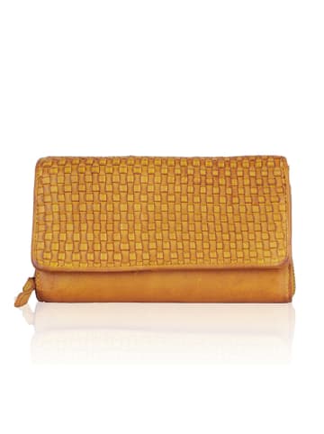 Bellicci Leren portemonnee "Eliza" mosterdgeel - (B)18 x (H)9 x (D)4 cm