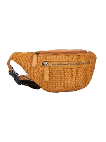 Bellicci Leren borstbuidel "Elliot" mosterdgeel - (B)30 x (H)14 x (D)8 cm