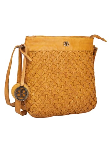 Bellicci Leren schoudertas "Pamila" mosterdgeel - (B)23 x (H)24 x (D)8 cm