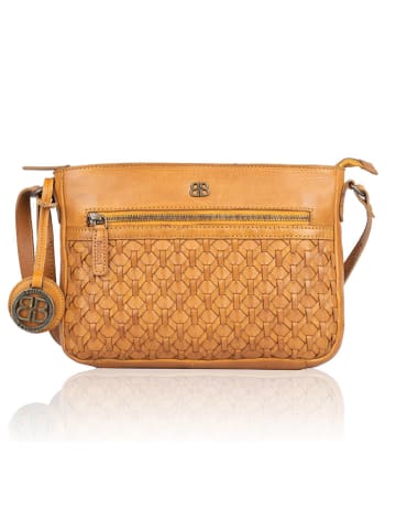 Bellicci Leren schoudertas "Paige" mosterdgeel - (B)25 x (H)18 x (D)5 cm