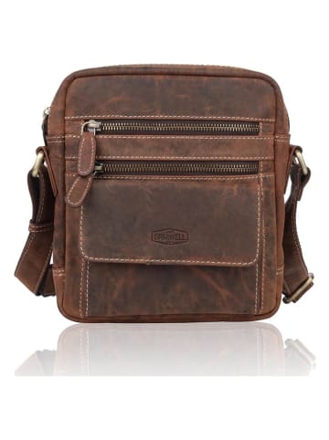 SPARWELL Leren schoudertas "Braxton" bruin - (B)19 x (H)21 x (D)6 cm