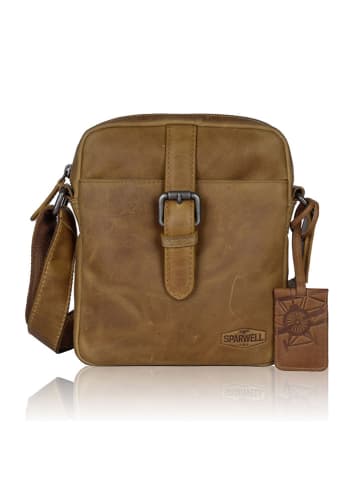 SPARWELL Leder-Umhängetasche "Kompct karamelo" in Hellbraun - (B)18 x (H)21 x (T)5 cm