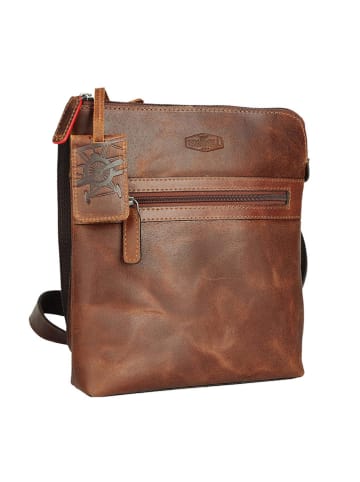 SPARWELL Leder-Umhängetasche "Worldly wilbur" in Hellbraun - (B)21 x (H)25 x (T)5 cm