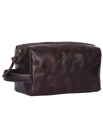 WEZBEY Leder-Kosmetiktasche "Adrian" in Braun - (B)22 x (H)11 x (T)8 cm