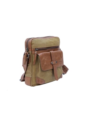 SPARWELL Leren schoudertas "Steve" lichtbruin/kaki - (B)22 x (H)25 x (D)8 cm