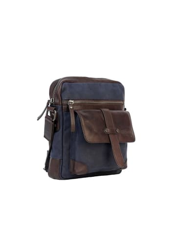 Bellicci Leren schoudertas "Steve" bruin/donkerblauw - (B)22 x (H)25 x (D)8 cm