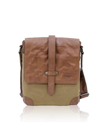 SPARWELL Leder-Umhängetasche "Stefan" in Hellbraun/ Khaki - (B)21 x (H)25 x (T)7 cm