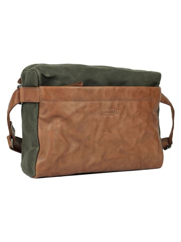 SPARWELL Leder-Umhängetasche in Dunkelgrün/ Camel - (B)39,5 x (H)31 x (T)12,5 cm