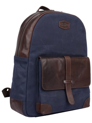 SPARWELL Leren rugzak "Stable Sawyer" donkerblauw/bruin - (B)31 x (H)41 x (D)15 cm