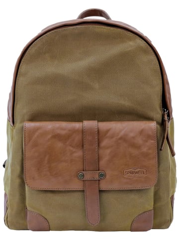 SPARWELL Leren rugzak "Stable Sawyer" kaki/lichtbruin - (B)31 x (H)41 x (D)15 cm