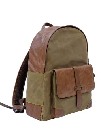 SPARWELL Leren rugzak "Stable Sawyer" kaki/lichtbruin - (B)31 x (H)41 x (D)15 cm