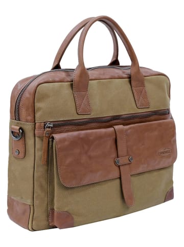 SPARWELL Skórzana aktówka w kolorze oliwkowo-jasnobrązowym - 32 x 23 x 12 cm