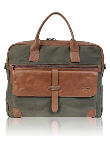 SPARWELL Leren businesstas donkergroen/cognackleurig - (B)32 x (H)23 x (D)12 cm
