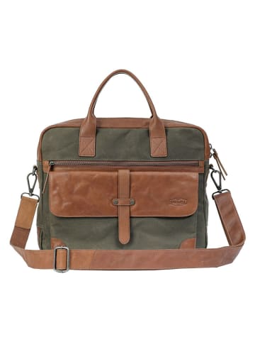 SPARWELL Leren businesstas donkergroen/cognackleurig - (B)32 x (H)23 x (D)12 cm