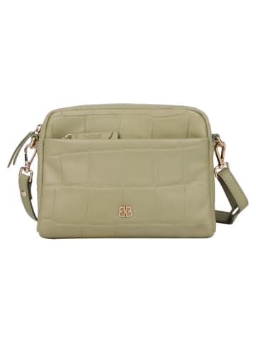 Bellicci Leren schoudertas "Vega" kaki - (B)22 x (H)15 x (D)5,5 cm