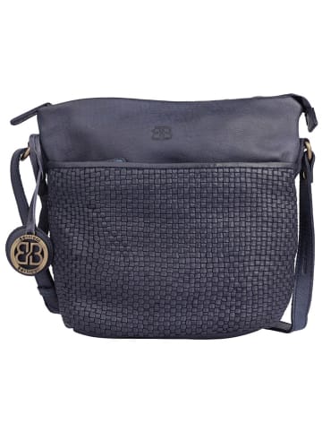 Bellicci Leren schoudertas "Enid" donkerblauw - (B)27 x (H)24 x (D)10 cm
