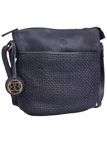 Bellicci Leren schoudertas "Enid" donkerblauw - (B)27 x (H)24 x (D)10 cm