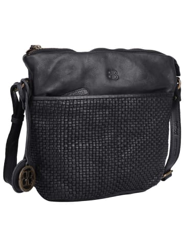 Bellicci Leren schoudertas "Enid" zwart - (B)27 x (H)24 x (D)10 cm