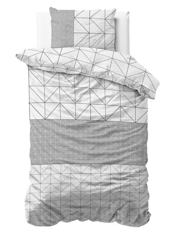 Sleeptime Flanellen beddengoedset  "Gino" wit/grijs