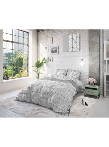 Sleeptime Flanell-Bettwäsche-Set "Gino" in Weiß/ Grau