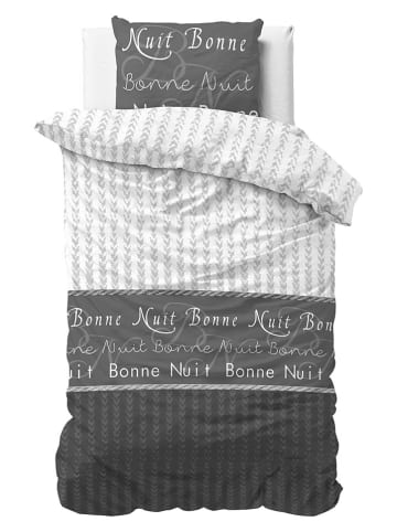 Sleeptime Komplet pościeli "Bonne Nuit" w kolorze biało-antracytowym
