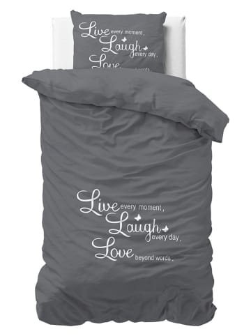 Sleeptime MIkrofaser-Bettwäsche-Set "Live, Laugh and Love" in Anthrazit