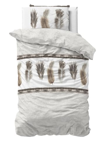 Sleeptime Bettwäsche-Set "Feathers" in Grau/ Weiß