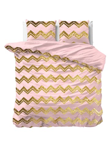 Sleeptime Mikrofaser-Bettwäsche-Set "Wave Rose" in Rosa/ Gold