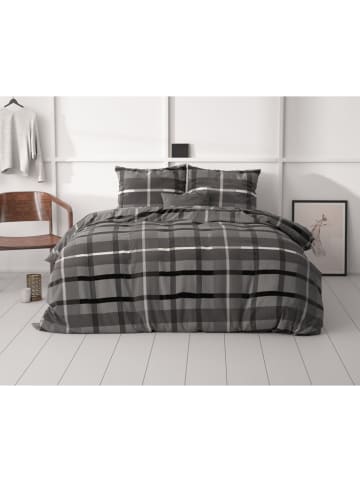 Sleeptime Komplet pościeli "Vintage Check" w kolorze antracytowo-białym z mikrowłókna