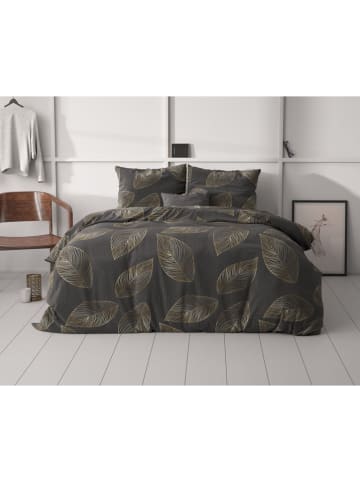 Sleeptime Microvezel beddengoedset "Golden Leaf" antraciet/goudkleurig