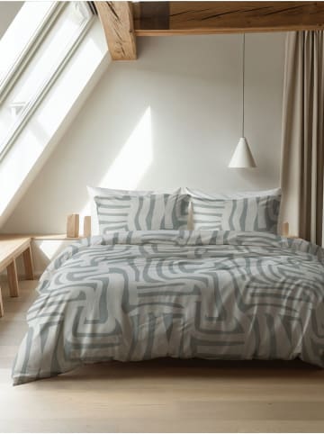 Sleeptime Flanell-Bettwäsche-Set "Danis" in Grün/ Grau