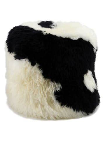Native Home Schaffell-Pouf in Weiß/ Schwarz - (H)40 x Ø 40 cm