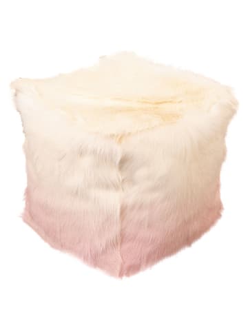Native Home Ziegenfell-Pouf in Rosa/ Creme - (B)40 x (H)40 x (T)40 cm
