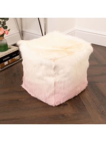Native Home Ziegenfell-Pouf in Rosa/ Creme - (B)40 x (H)40 x (T)40 cm
