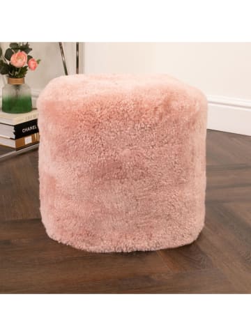 Native Home Puf w kolorze jasnoróżowym z wełny owczej - wys. 35 x Ø 40 cm
