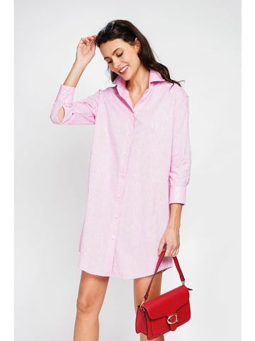 ASSUILI Lniana sukienka w kolorze różowym