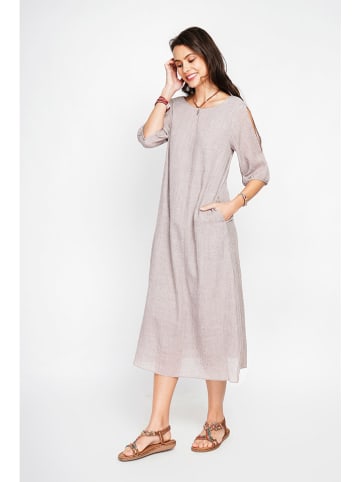 ASSUILI Lniana sukienka w kolorze szarobrązowym