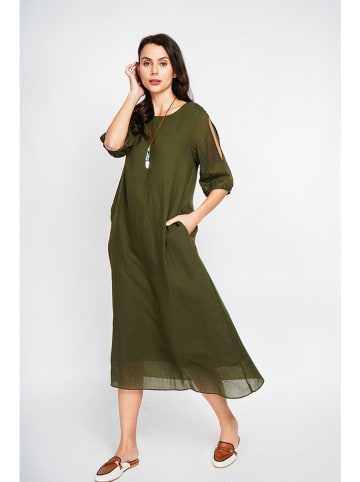 ASSUILI Lniana sukienka w kolorze khaki