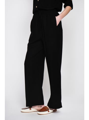 ASSUILI Lniane spodnie w kolorze czarnym