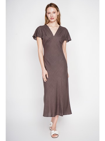 ASSUILI Lniana sukienka w kolorze brązowym