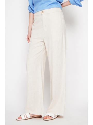 ASSUILI Lniane spodnie w kolorze kremowym