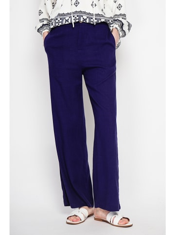 ASSUILI Lniane spodnie w kolorze granatowym