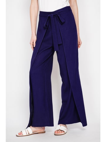 ASSUILI Lniane spodnie w kolorze granatowym