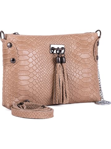 Mia Tomazzi Leren schoudertas "Navigli" beige - (B)22 x (H)15 x (D)4 cm