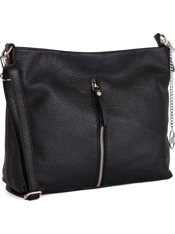 Mia Tomazzi Leder-Umhängetasche "Alerami" in Schwarz - (B)30 x (H)25 x (T)10 cm