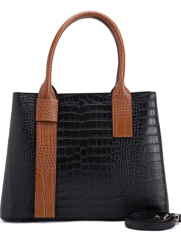 Mia Tomazzi Leder-Henkeltasche "Monviso" in Schwarz/ Hellbraun - (B)33 x (H)25 x (T)14 cm