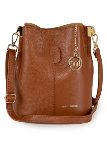 Mia Tomazzi Leren schoudertas "Vepra" cognackleurig - (B)20 x (H)23 x (D)14 cm