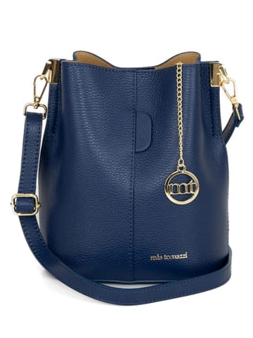 Mia Tomazzi Leren schoudertas "Vepra" donkerblauw - (B)20 x (H)23 x (D)14 cm